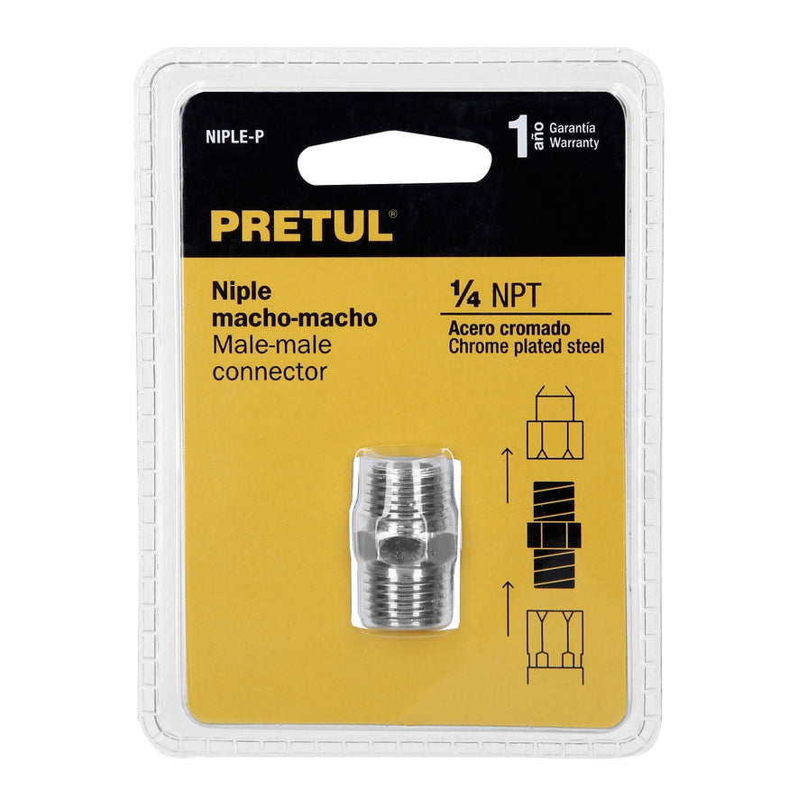 Niple acero, cuerda 1/4 NPT, Pretul Caja con 6, 27025