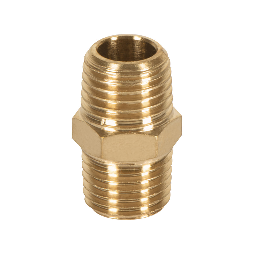 Niple macho-macho de latón, cuerda 1/4' NPT, Truper Caja con 6, 19024