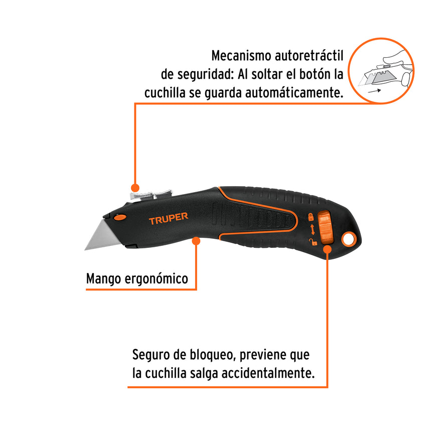 Navaja auto-retráctil de seguridad 7', Truper Caja con 6, 100850