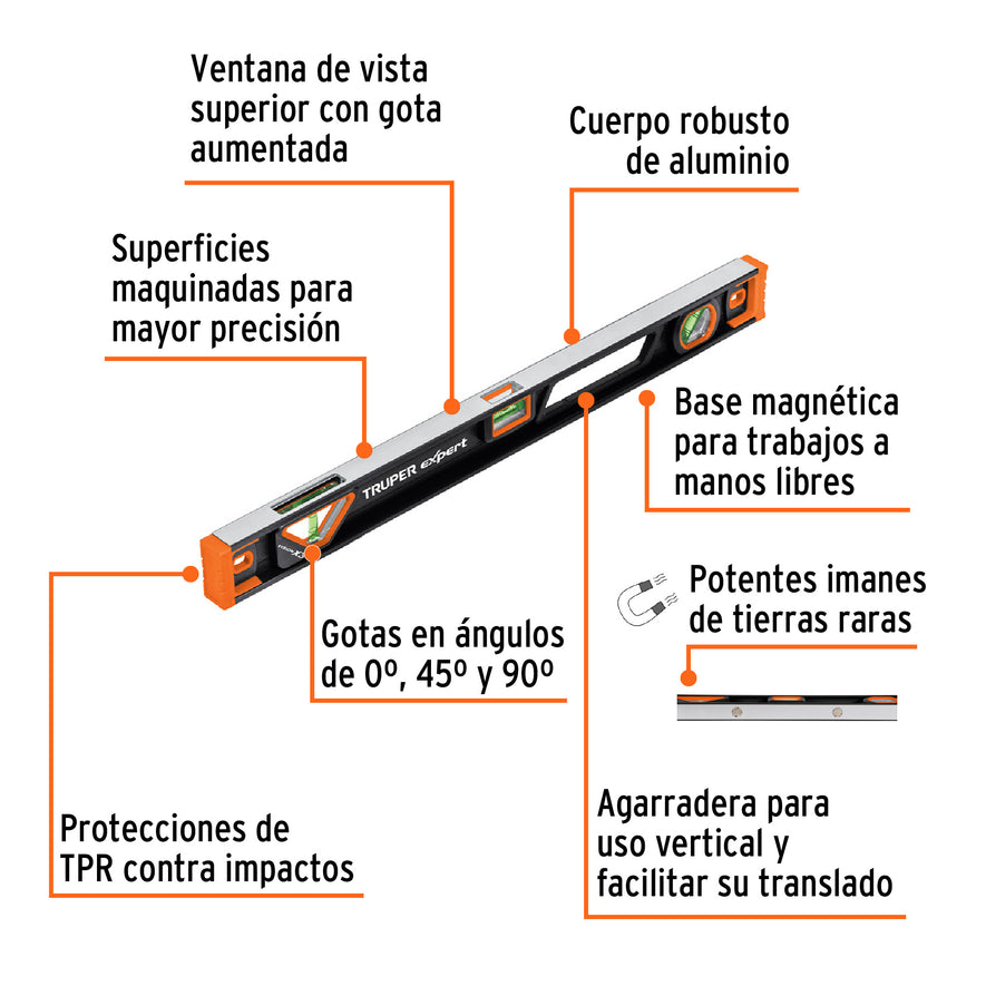 Nivel profesional magnético de 24' c/protección TPR, Expert Caja con 2, 14626