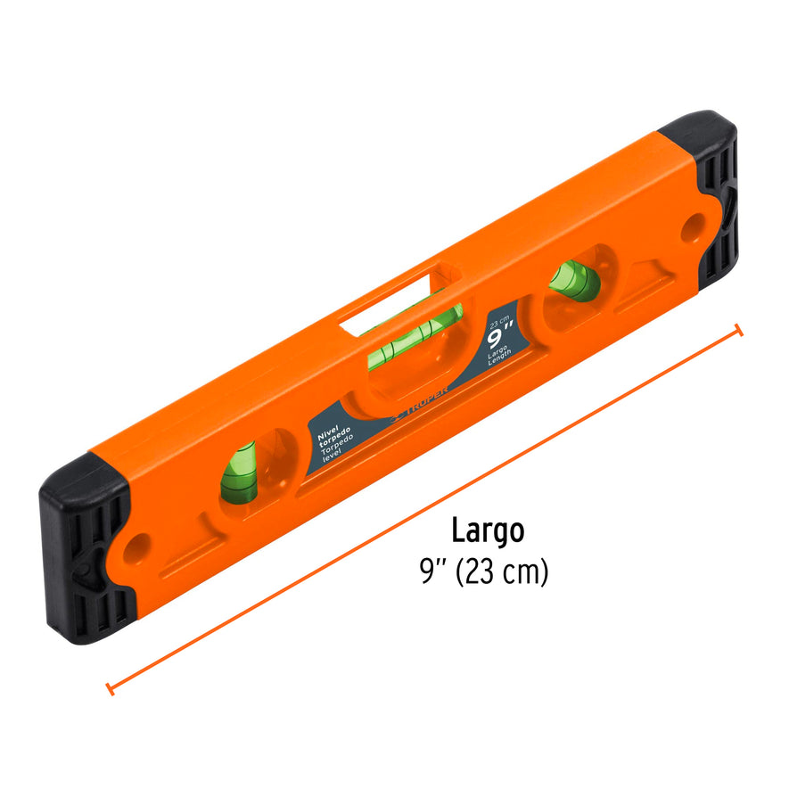 Nivel torpedo magnético de 9' con cuerpo de ABS, Truper Caja con 6, 11223