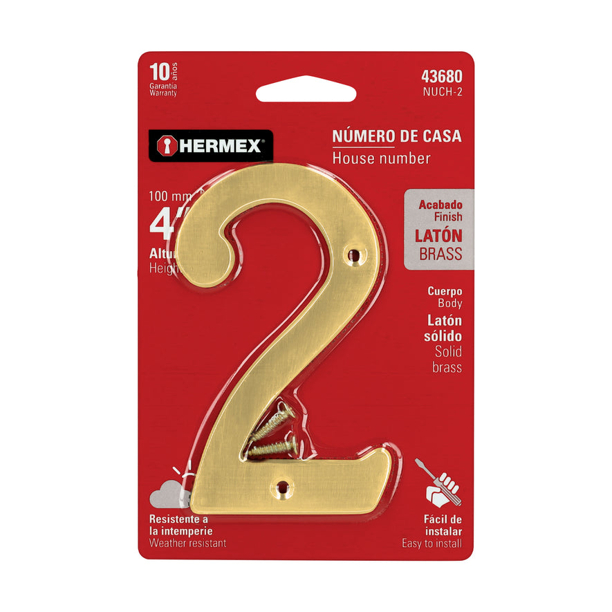 Número 2 de latón sólido 4', Hermex Caja con 6, 43680
