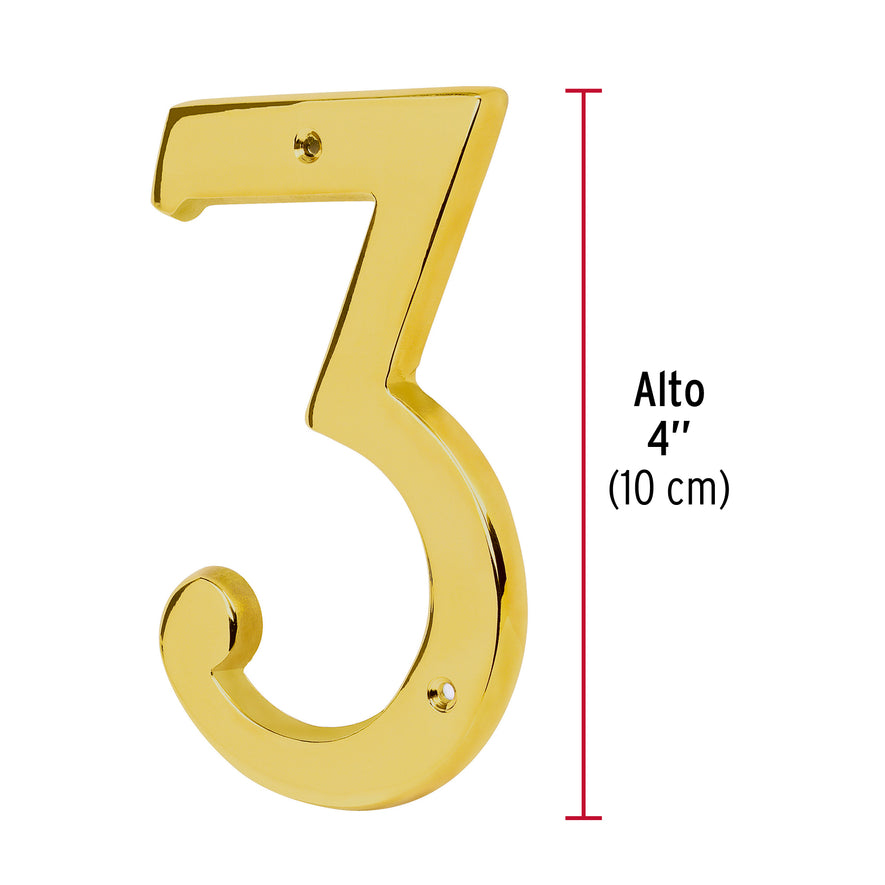 Número 3 de latón sólido 4', Hermex Caja con 6, 43681