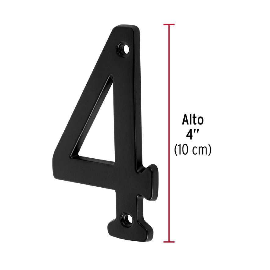 Número 4 de latón sólido 4', negro, Hermex Caja con 6, 47857