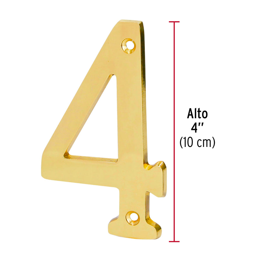 Número 4 de latón sólido 4', Hermex Caja con 6, 43682