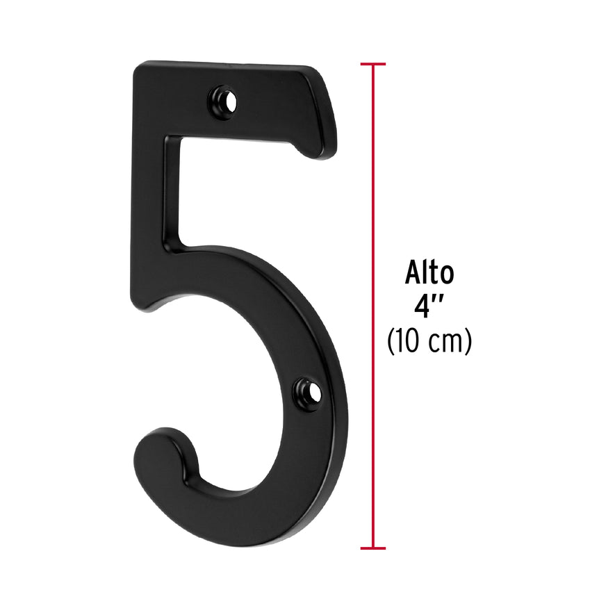 Número 5 de latón sólido 4', negro, Hermex Caja con 6, 47858