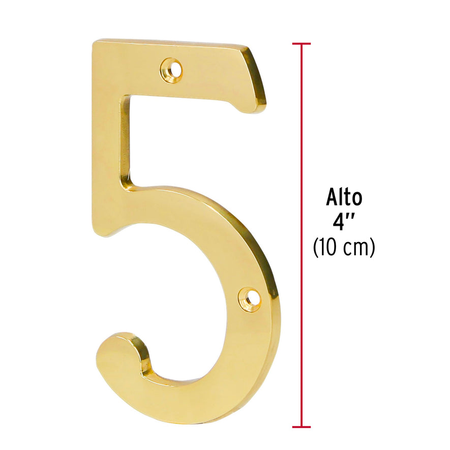 Número 5 de latón sólido 4', Hermex Caja con 6, 43683