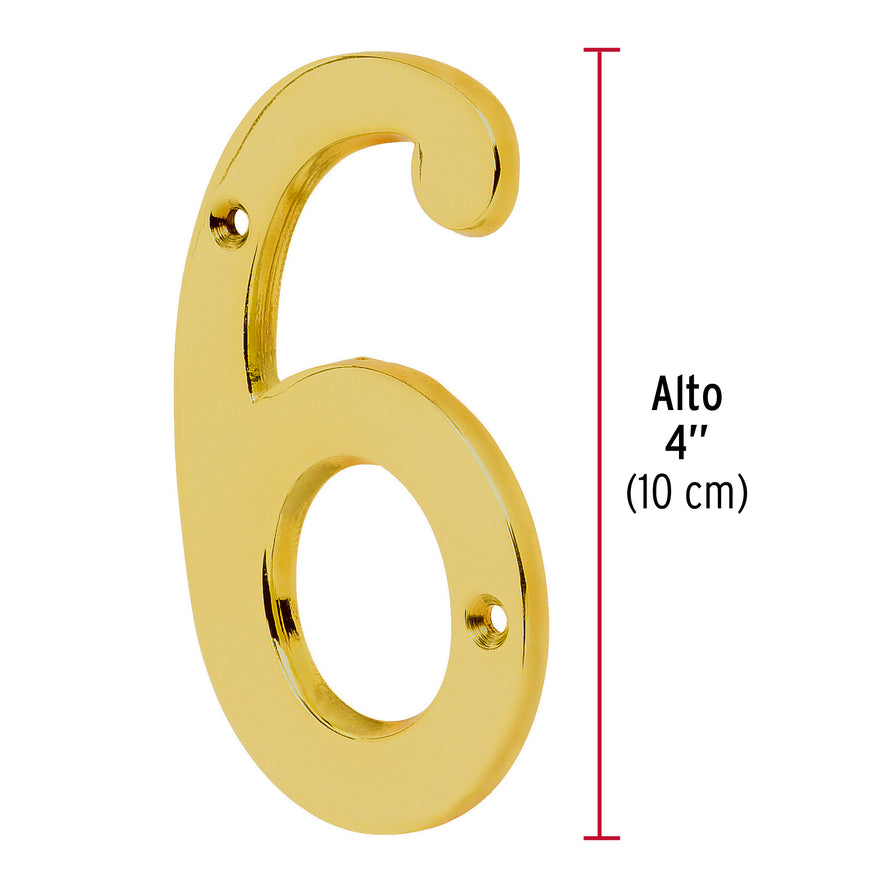 Número 6 de latón sólido 4', Hermex Caja con 6, 43684