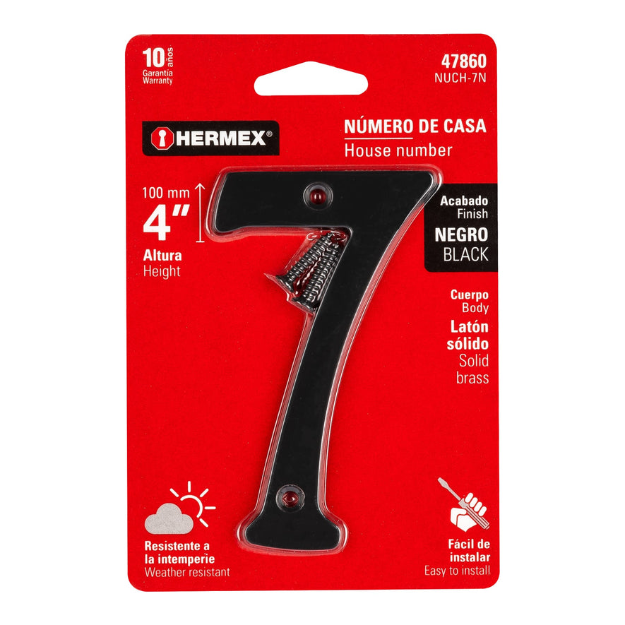 Número 7 de latón sólido 4', negro, Hermex Caja con 6, 47860
