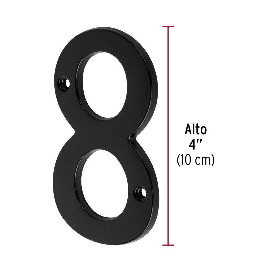 Número 8 de latón sólido 4', negro, Hermex Caja con 6, 47861