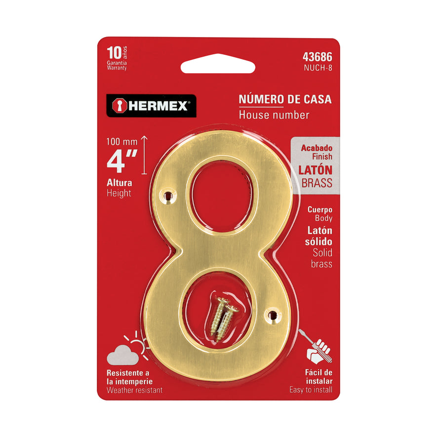 Número 8 de latón sólido 4', Hermex Caja con 6, 43686