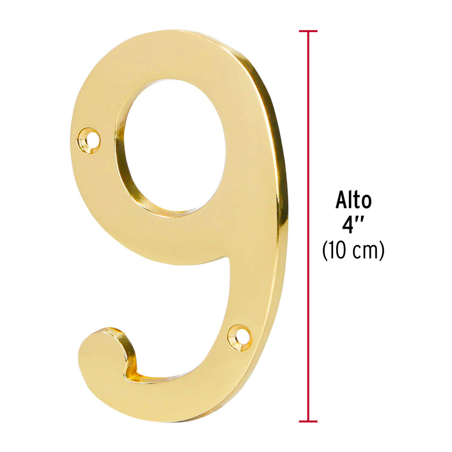 Número 9 de latón sólido 4', Hermex Caja con 6, 43687