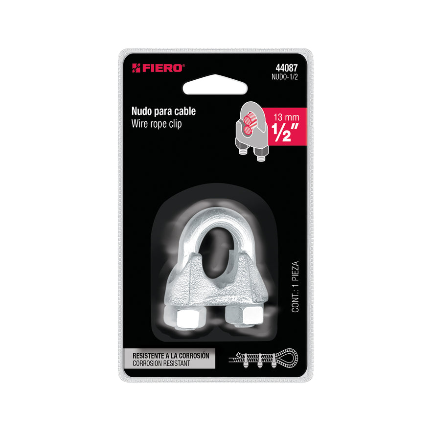 Blíster c/1 nudo (perro) de hierro p/cable de 1/2', Fiero Caja con 6, 44087