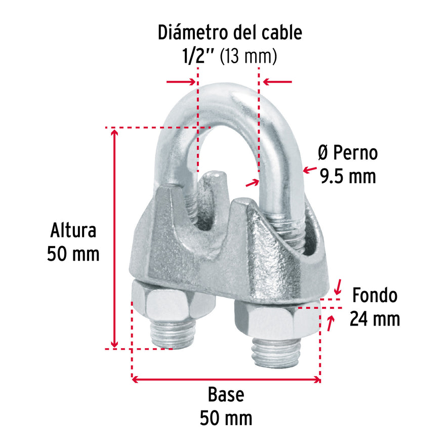 Blíster c/1 nudo (perro) de hierro p/cable de 1/2', Fiero Caja con 6, 44087