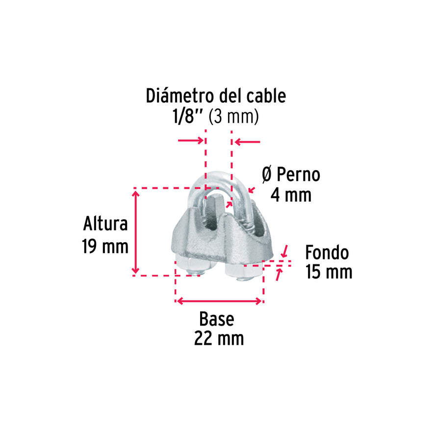 Bolsa c/100 nudos (perros) de hierro p/cable de 1/8', Fiero, 40704