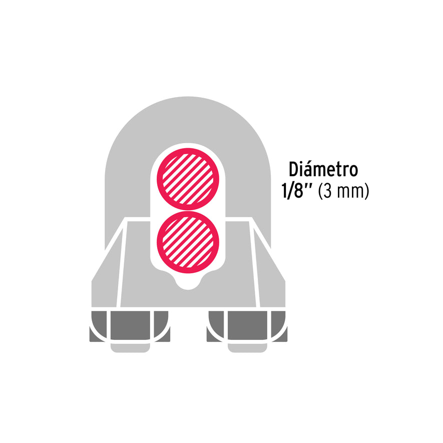 Blíster c/2 nudos (perros) de hierro p/cable de 1/8', Fiero Caja con 12, 44082