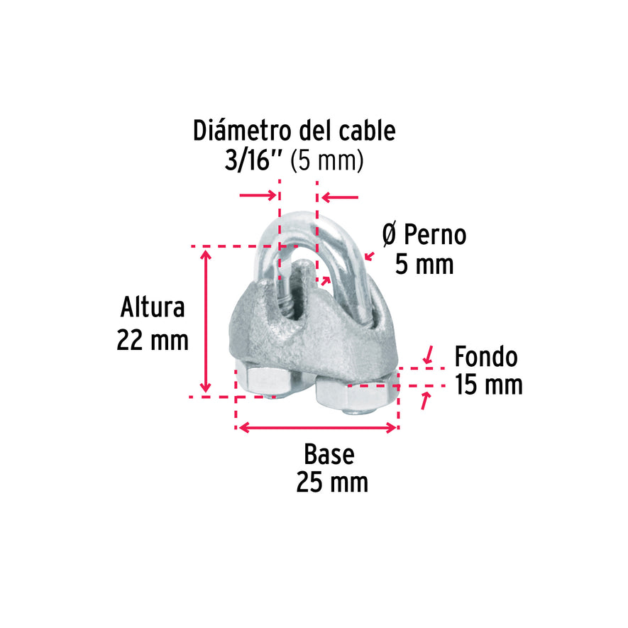 Bolsa c/50 nudos (perros) de hierro p/cable de 3/16', Fiero, 40705