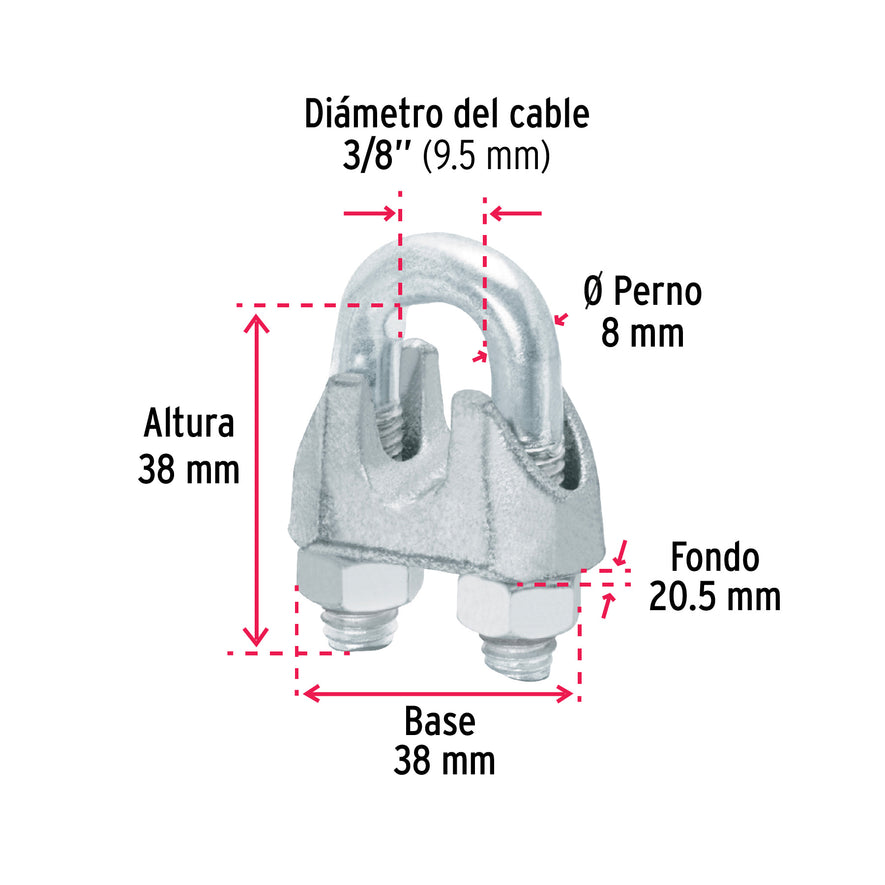 Blíster c/1 nudo (perro) de hierro p/cable de 3/8', Fiero Caja con 6, 44086