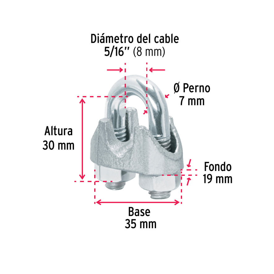 Blíster c/2 nudos (perros) de hierro p/cable de 5/16', Fiero Caja con 12, 44085