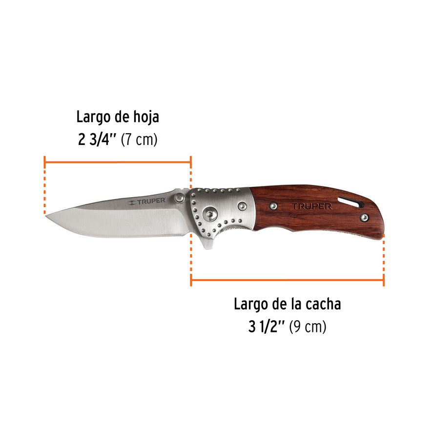 Navaja abatible 3-1/2' mango de madera, Truper Caja con 3, 13889
