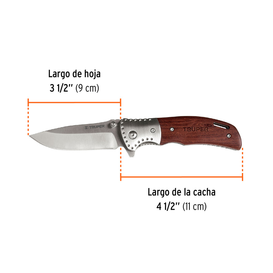 Navaja abatible 4-1/2' mango de madera, Truper Caja con 3, 16981