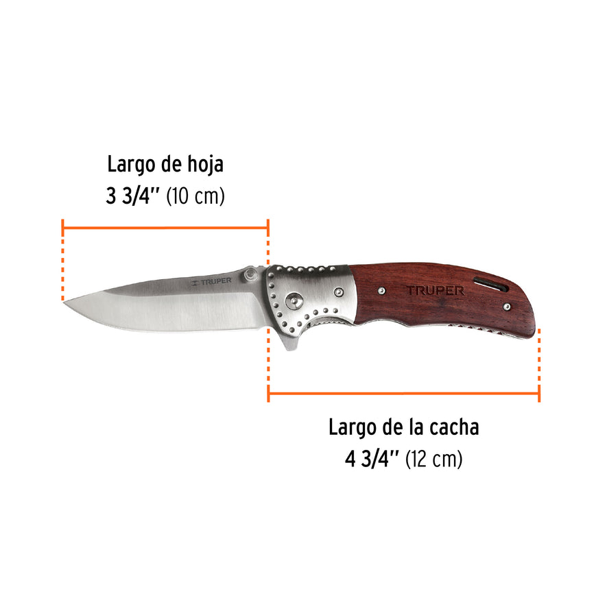 Navaja abatible 4-3/4' mango de madera, Truper Caja con 3, 17023