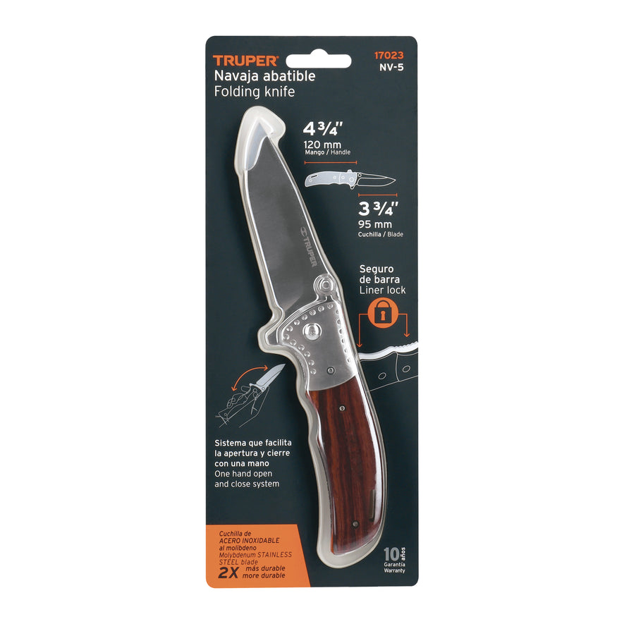 Navaja abatible 4-3/4' mango de madera, Truper Caja con 3, 17023
