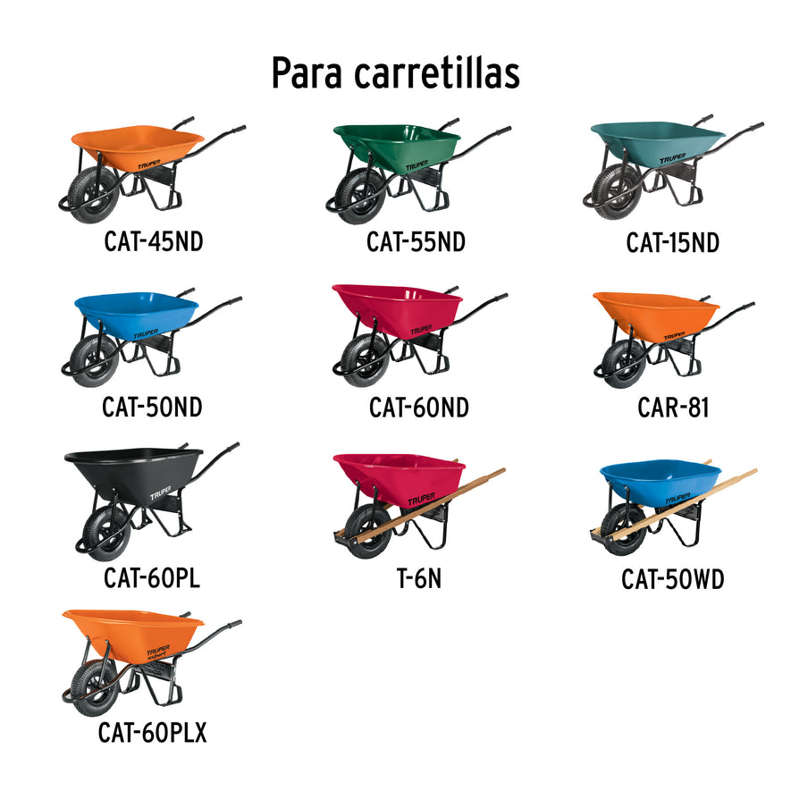 Llanta neumática reforzada 16', sin cámara, Truper Caja con 5, 11850