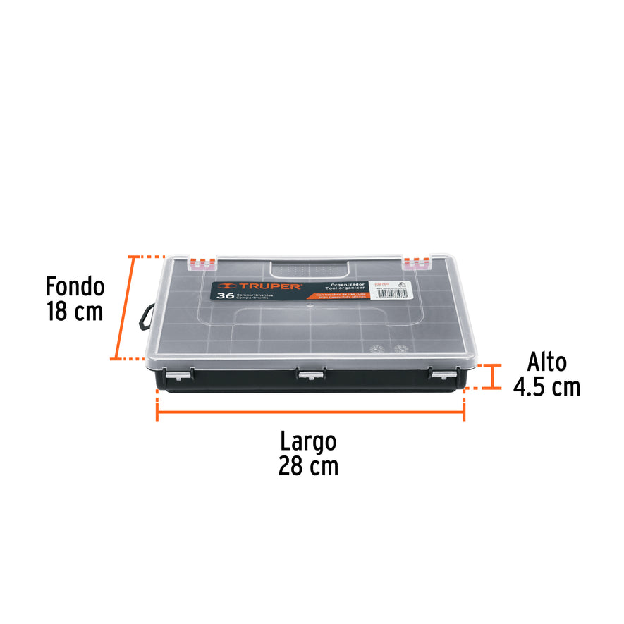 Organizador de 11' con 36 compartimentos, Truper Caja con 6, 102760