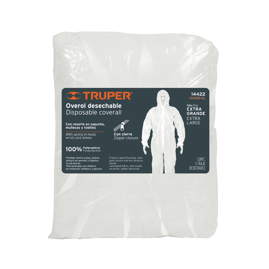 Overol desechable, talla XG, Truper Caja con 5, 14422