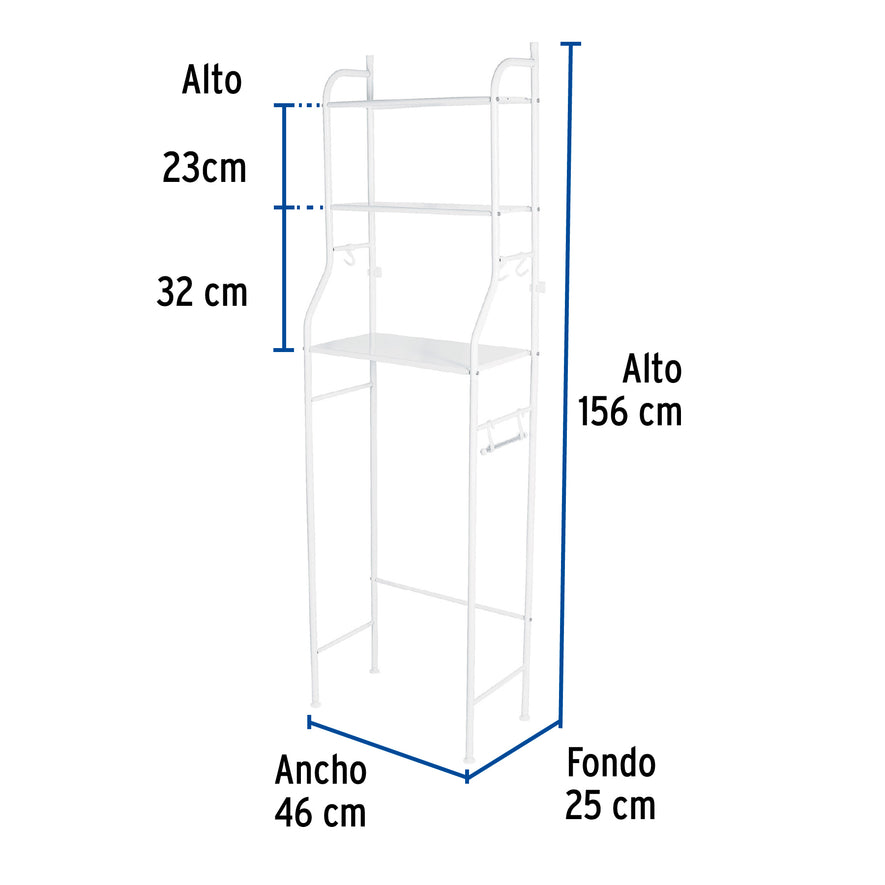 Mueble organizador blanco para baño con 3 repisas, Foset Caja con 2, 47907