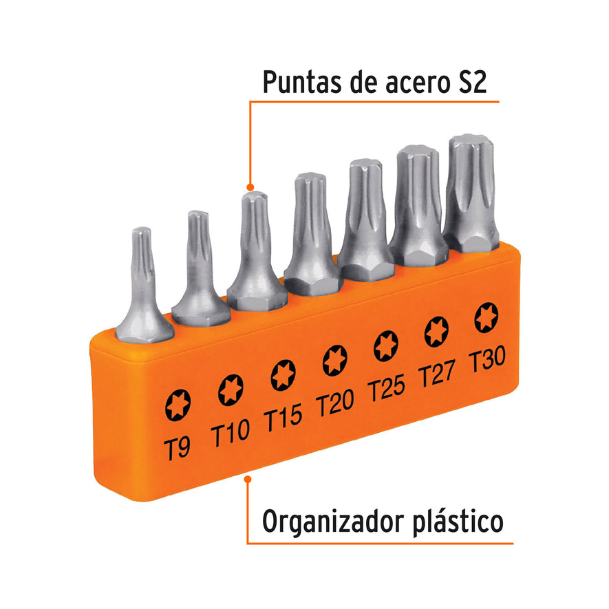 Juego de 7 puntas torx combinadas largo 1', Truper Expert Caja con 6, 17795