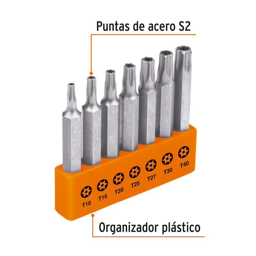 Juego de 7 puntas torx combinadas c/seguro largo 2', Expert Caja con 6, 17813