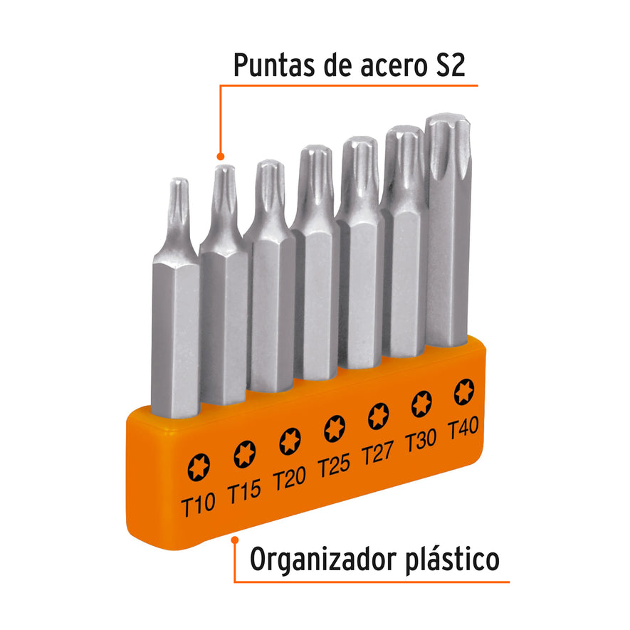 Juego de 7 puntas torx combinadas largo 2', Truper Expert Caja con 6, 17796
