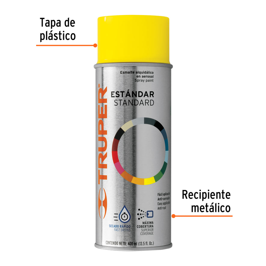 Pintura en aerosol, amarillo canario,bote tradicional,400ml Caja con 6, 102834