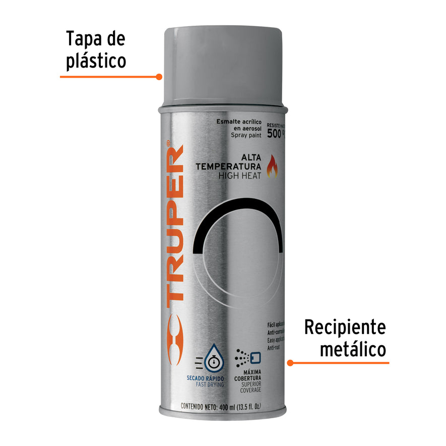 Pintura en aerosol alta temp,aluminio,bote tradicional,400ml Caja con 6, 102853