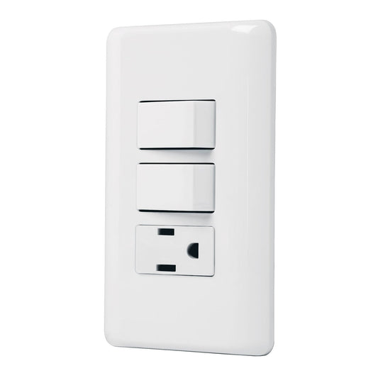 Placa armada 2 interruptores y contacto, marfil, Basic Caja con 10, 26635