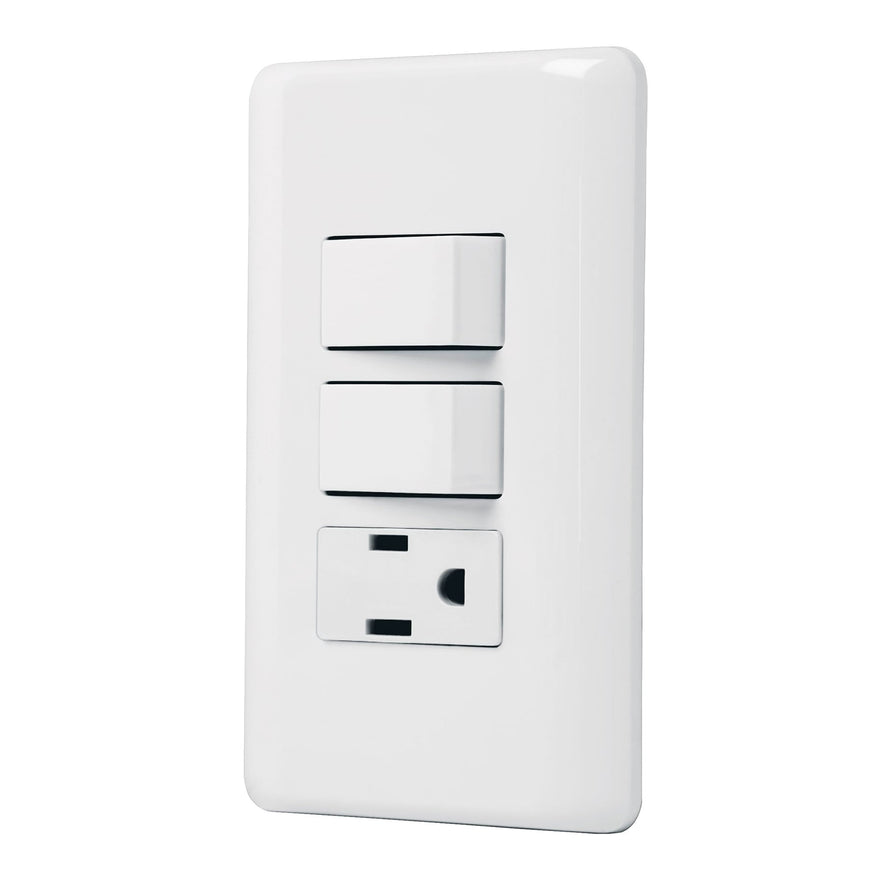 Placa armada 2 interruptores y contacto, marfil, Basic Caja con 10, 26635