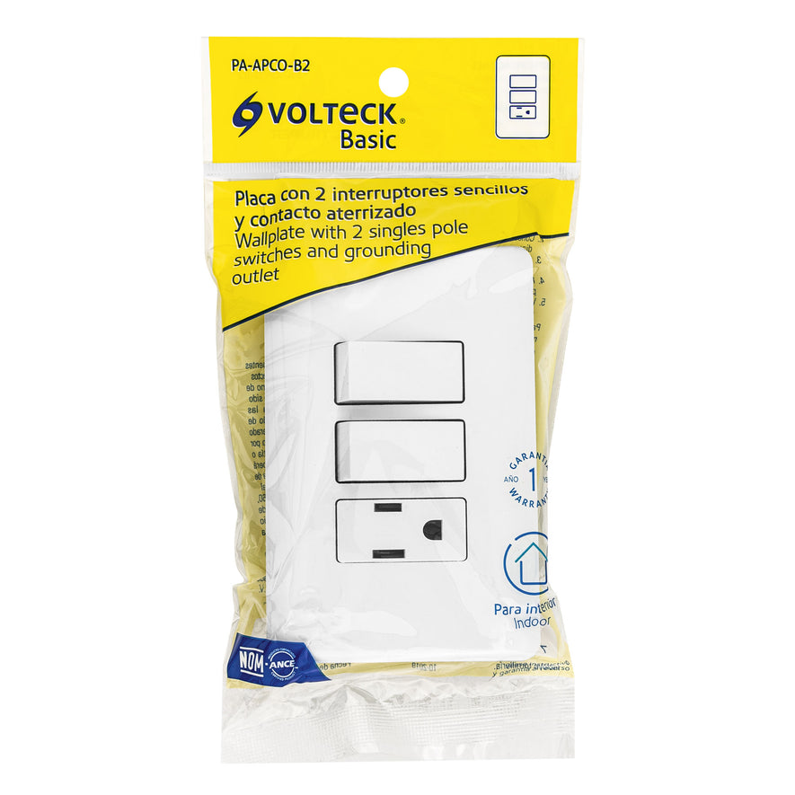 Placa armada con contacto y 2 interruptores sencillos, Basic Caja con 10, 25081