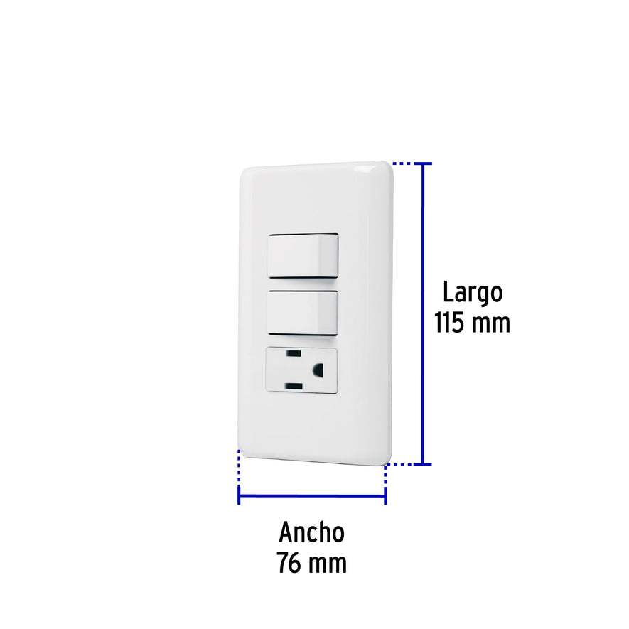 Placa armada 2 interruptores y contacto, marfil, Basic Caja con 10, 26635