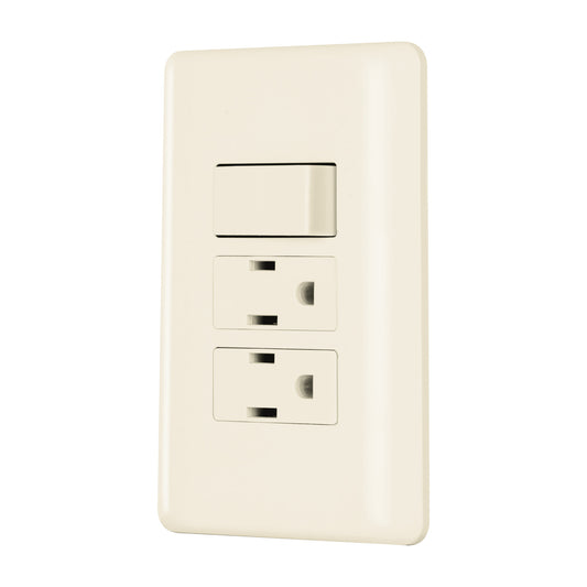 Placa armada interruptor y 2 contactos, marfil, Basic Caja con 10, 26633