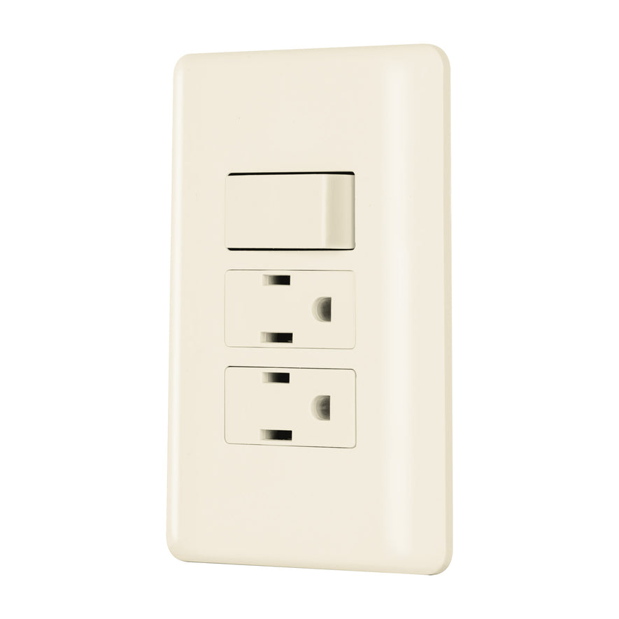 Placa armada interruptor y 2 contactos, marfil, Basic Caja con 10, 26633