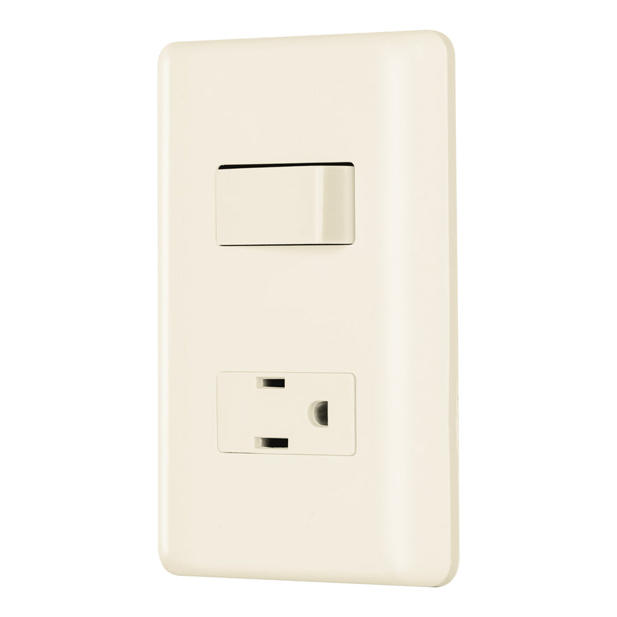 Placa armada interruptor y contacto, marfil, Volteck Caja con 10, 26634