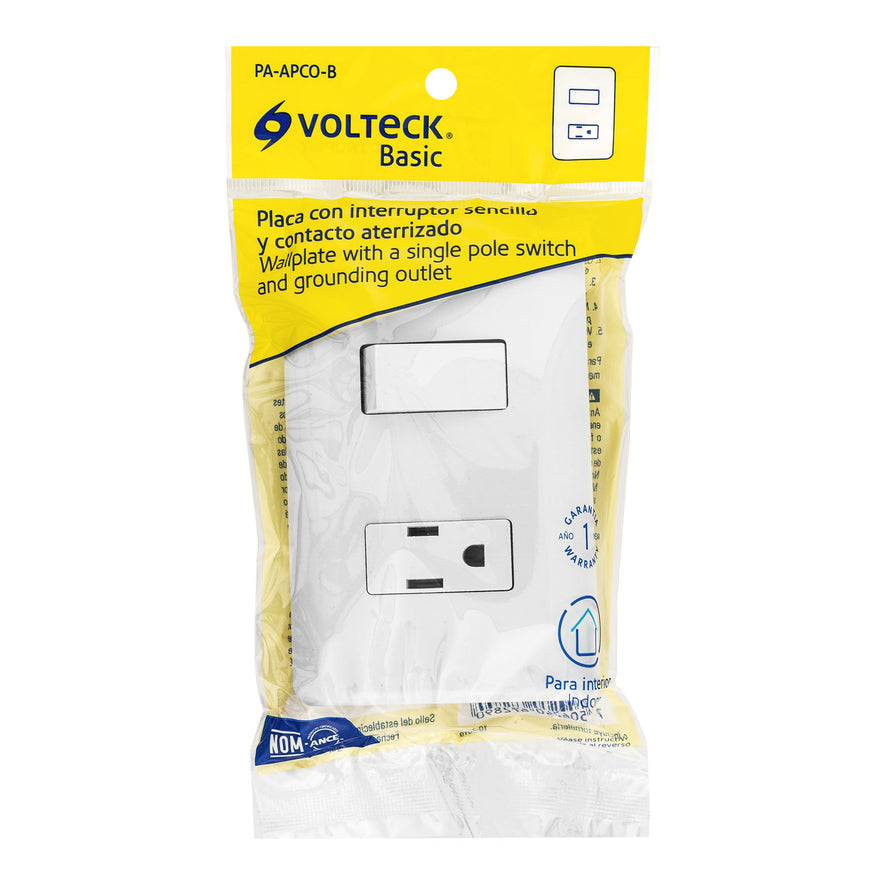 Placa armada contacto e interruptor sencillo, Volteck Basic Caja con 10, 25077
