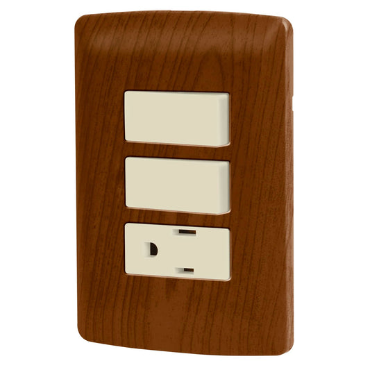 Placa armada contacto 2 interruptores,madera, línea Italiana Caja con 3, 49936