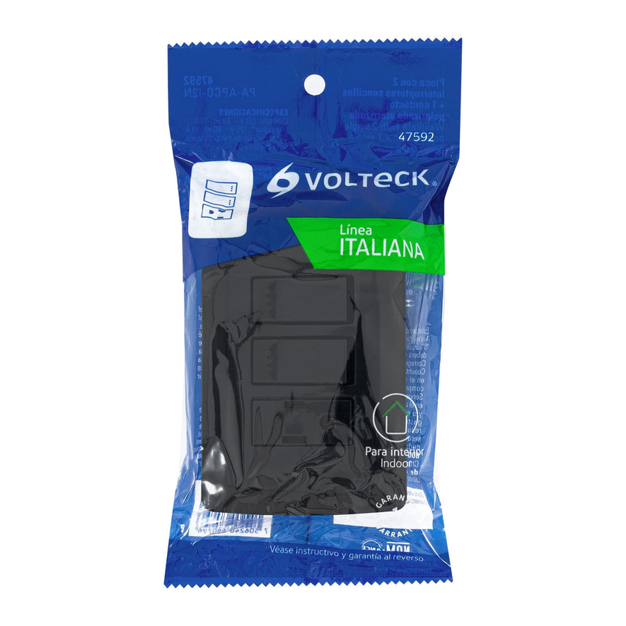 Placa armada contacto 2 interruptores,negro, línea Italiana Caja con 3, 47592