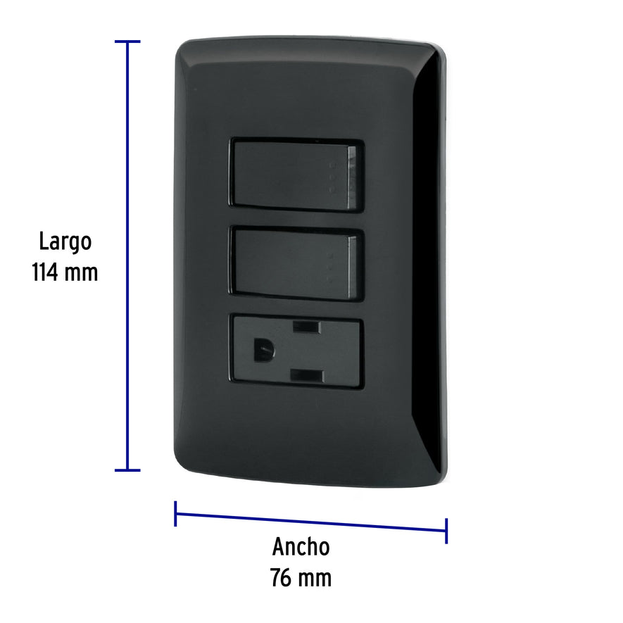 Placa armada contacto 2 interruptores,negro, línea Italiana Caja con 3, 47592