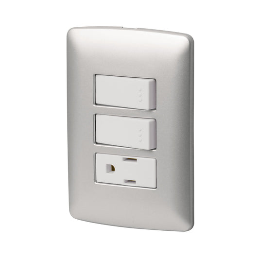 Placa armada contacto 2 interruptores, plata, línea Italiana Caja con 3, 46474