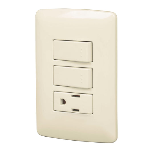 Placa armada contacto 2 interruptores,marfil, línea Italiana Caja con 3, 48667