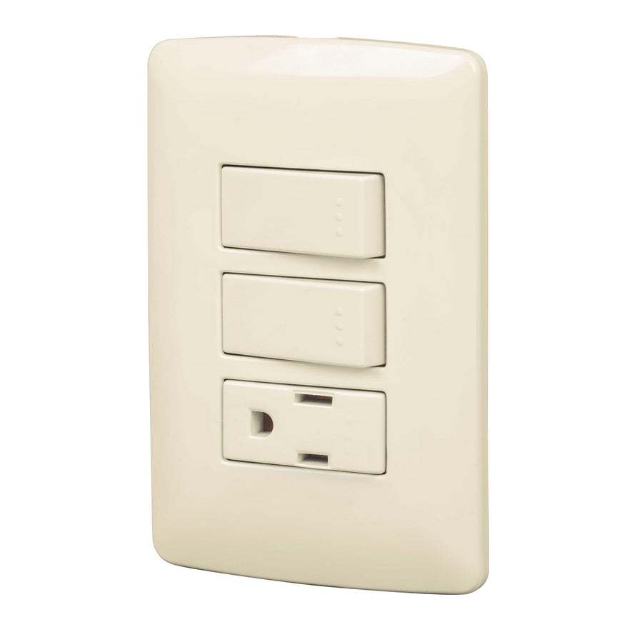 Placa armada contacto 2 interruptores,marfil, línea Italiana Caja con 3, 48667